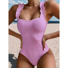 Pink Ruffled Ribbed One-Piece Swimsuit