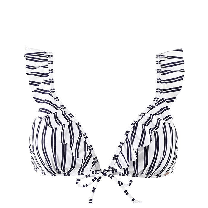 Striped Ruffled Bikini Top